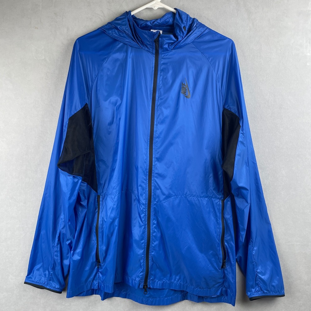 Nike Lab Essentials Mens Packable Jacket Royal Blue Black Full Zip Hood Rare L